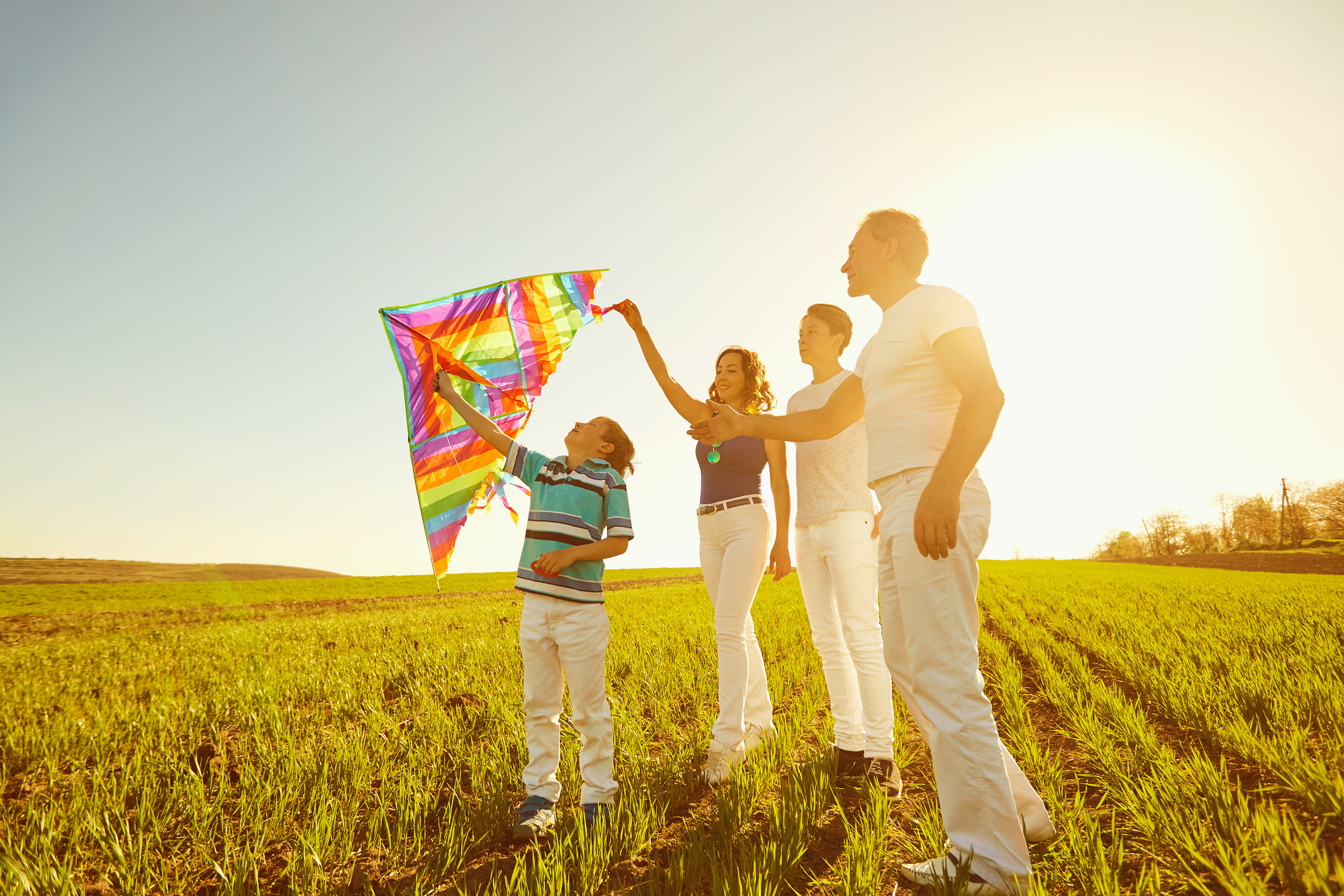 Family Playing with Kite